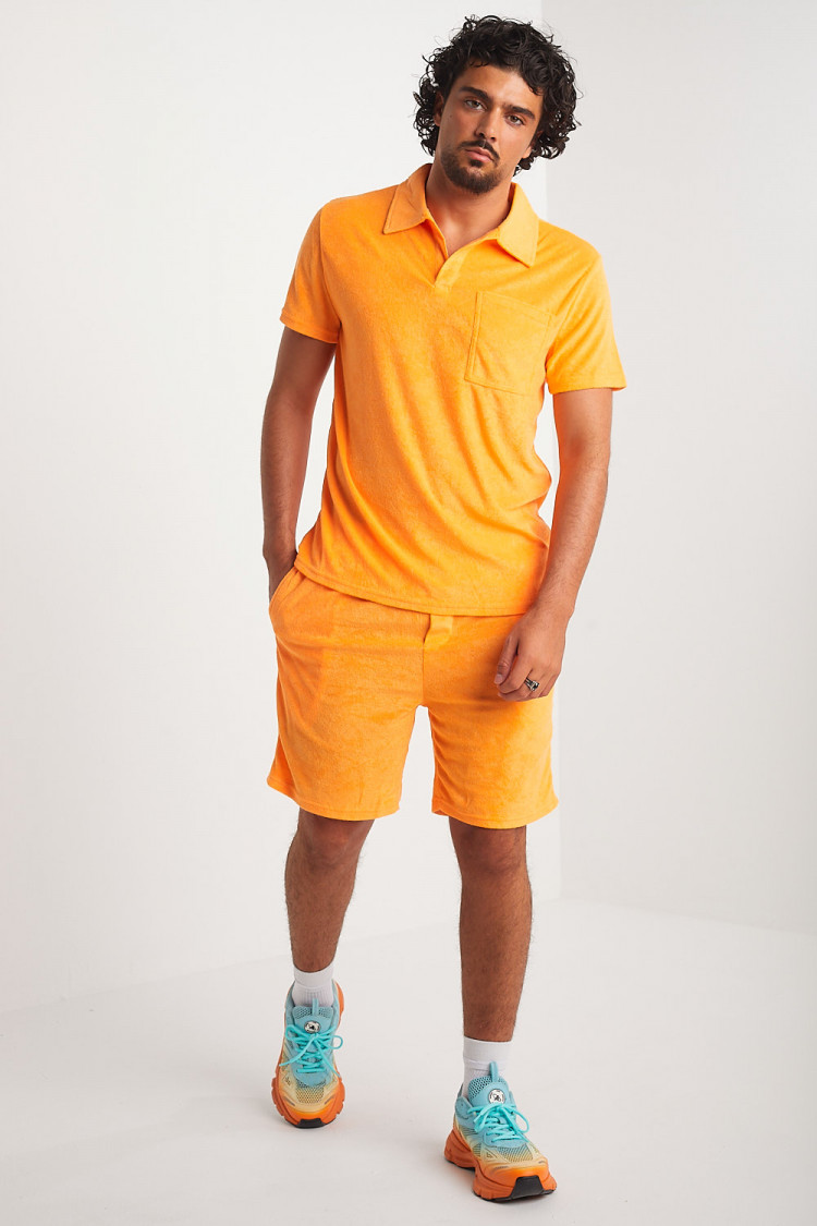 Ensemble 2 pièces polo + short orange en velours