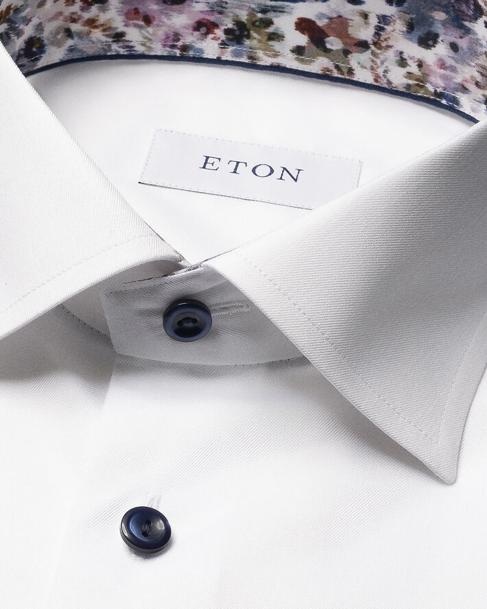 ETON Contemporary Fit White Floral Effect Signature Twill Shirt Hvid