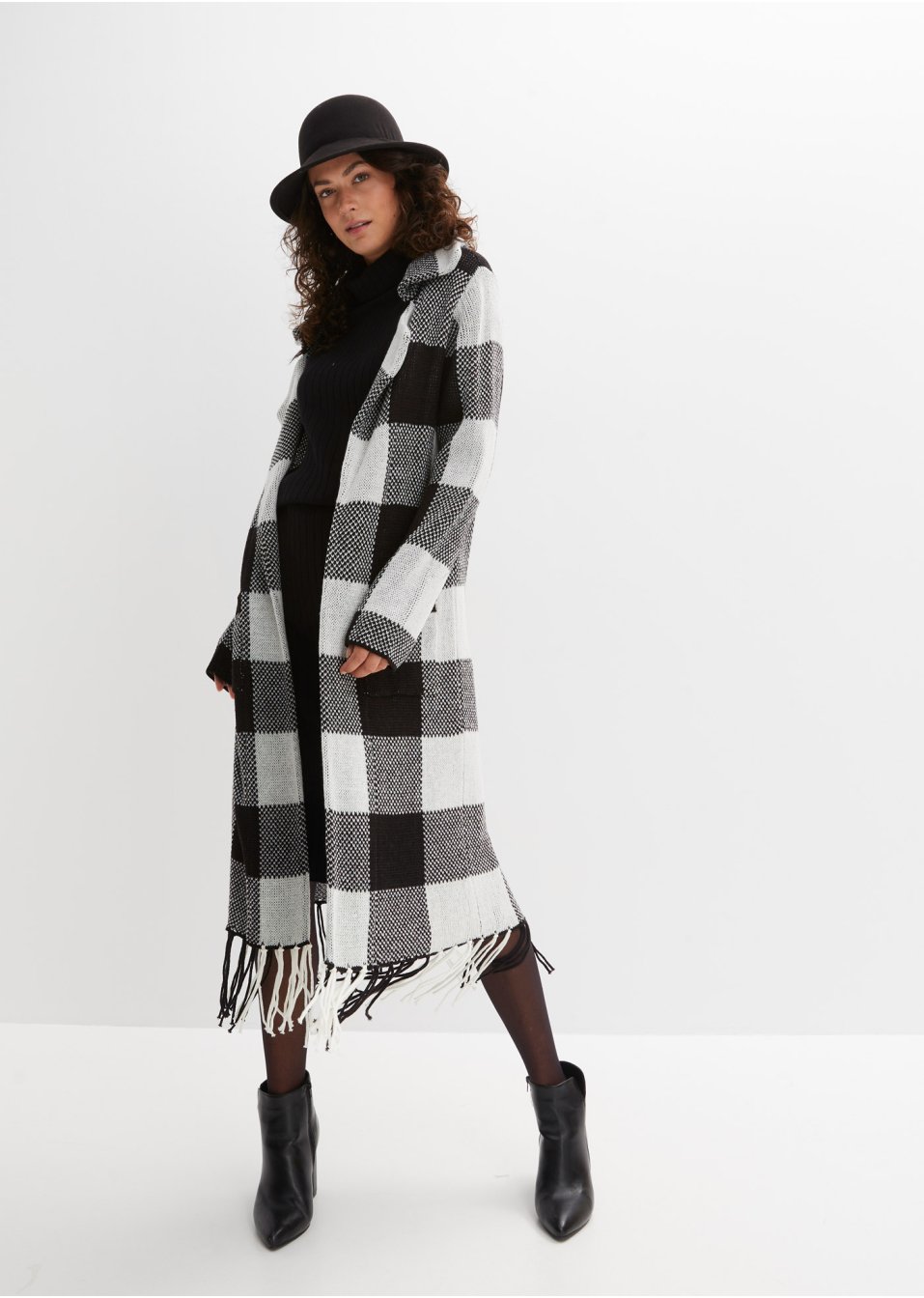 Veste longue en maille à franges