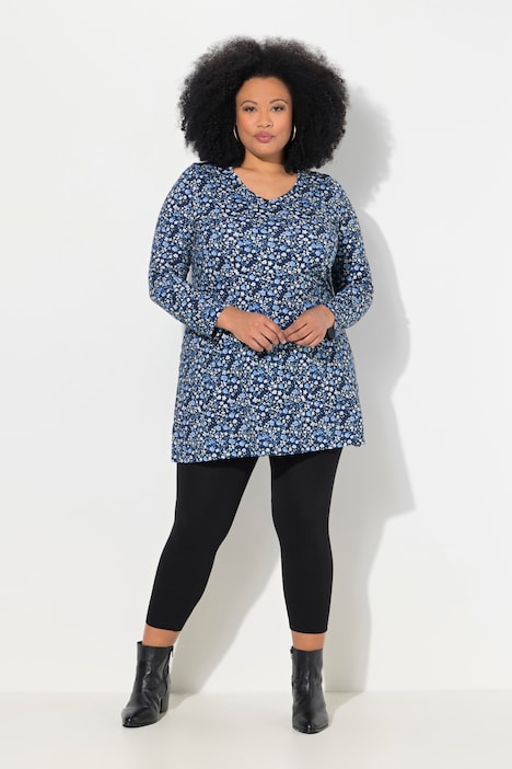 Longshirt, gemustert, A-Linie, V-Ausschnitt, Langarm
