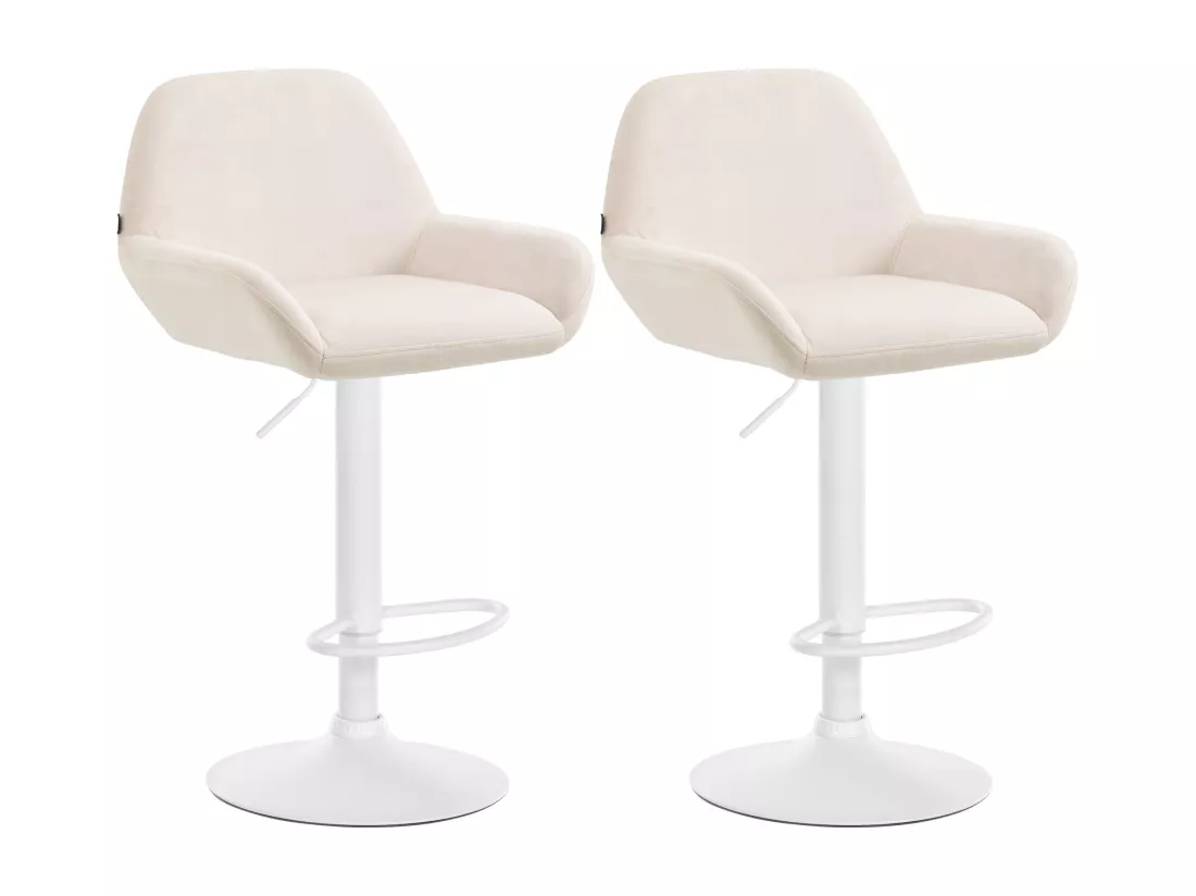 Lot de 2 Tabouret de bar - Velours - Crème - Braga