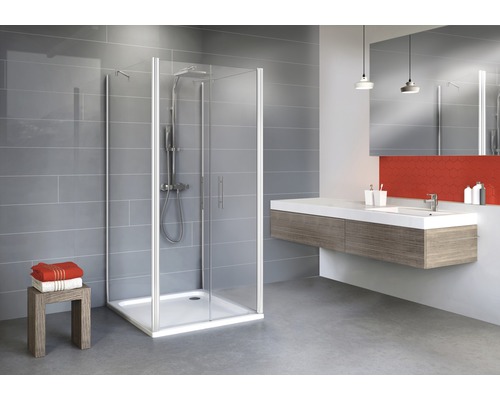 Draaideur als U-vormige cabine Schulte Alexa Style 2.0 80x80x80 cm helder glasprofiel kleur alpinewit