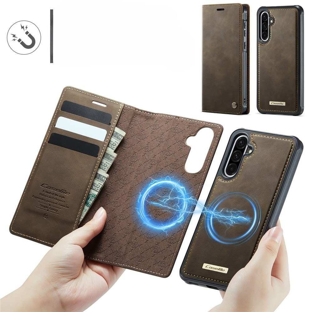 Samsung Galaxy A56 2in1 Leder Tasche   Magnet Hardcase Karten Etui MagSafe-Modul (RFID Schutz) - Braun