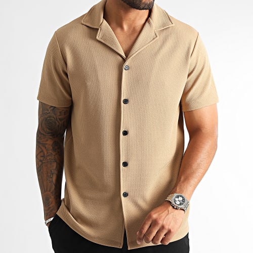Chemise Manches Courtes Texturé Waffle 0304 Beige Foncé