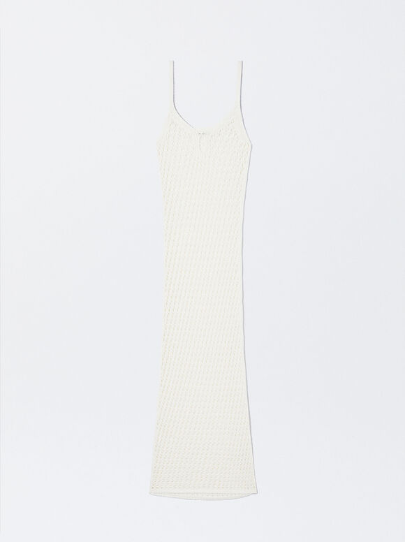 Vestido longo de tricô - Branco-creme