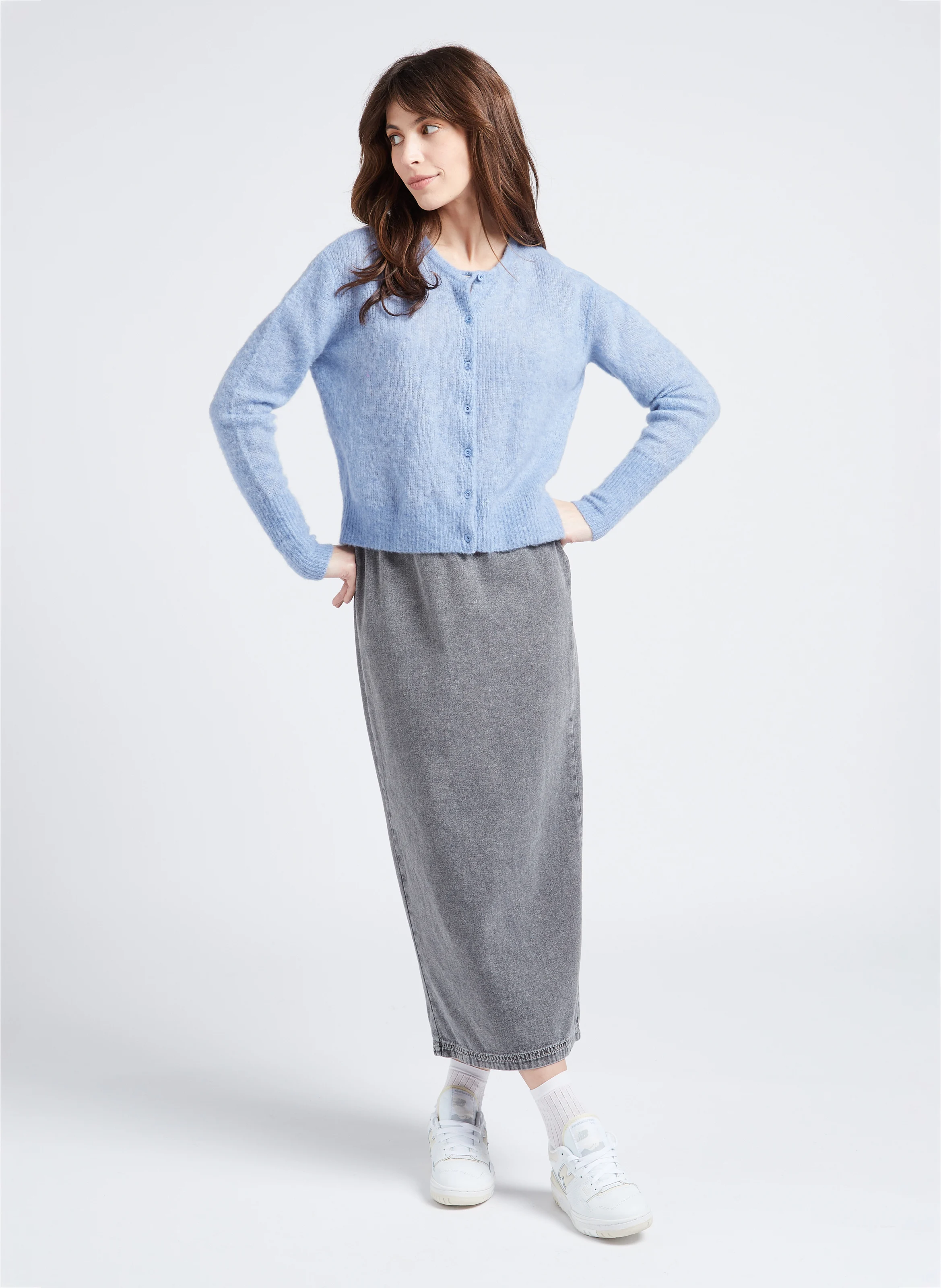 JAZY - Jupe midi droite en coton | Gris