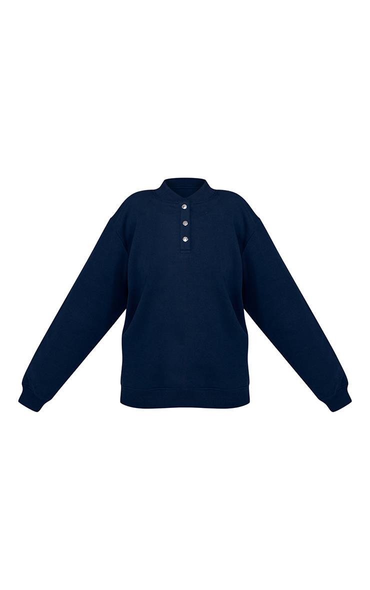 Bleu Marine Sweat-shirt Boutonné En Molleton De Coton Style Polo