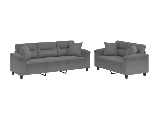 Ensemble de canapés 2 pièces coussins Gris foncé Tissu microfibre