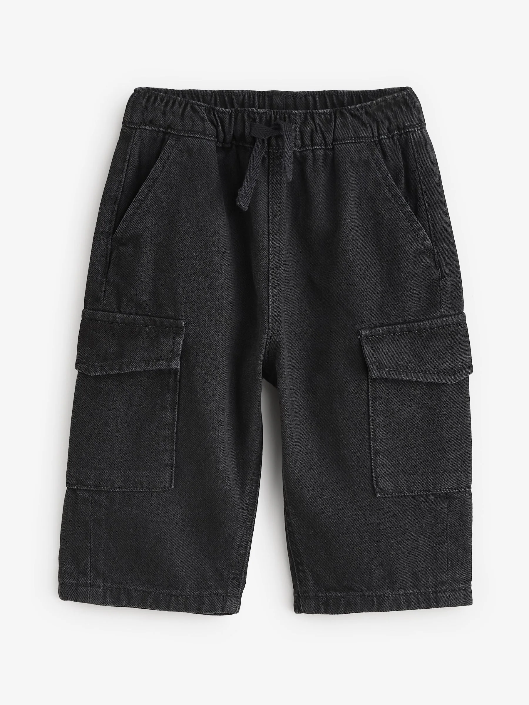 Zwart denim - 100% katoenen cargobroek met wijde pijpen en elastische taille (3mnd-7jr)