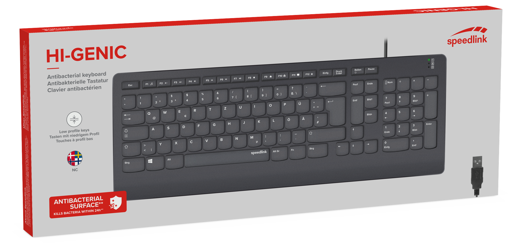 Speedlink - HI-GENIC Antibacterial Keyboard, black - Nordic Layout