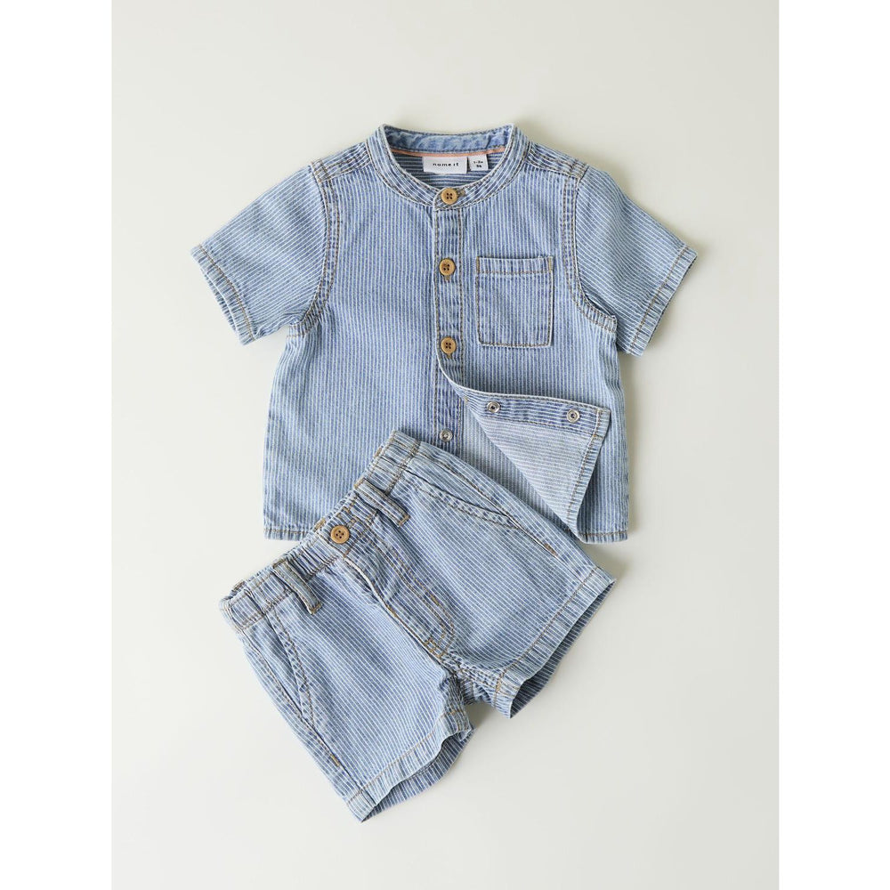 Køb Name It Light Blue Denim Ryan Stripe Denim Shorts
