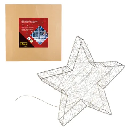 Idena LED Deko-Metallstern mit 120er Lichterkette, 38 x 36 x 6 cm, warmweiß, für innen und außen, batteriebetrieben
