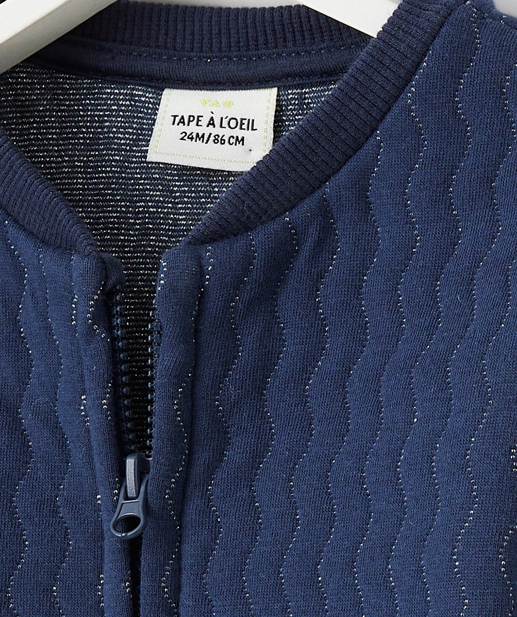 CARDIGAN BÉBÉ FILLE BLEU MARINE AVEC FILS COULEUR ARGENTÉE