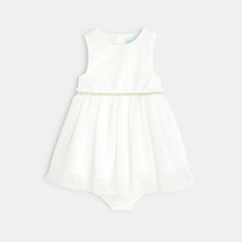 Robe chic bi-matière avec bloomer blanche bébé fille Blanc