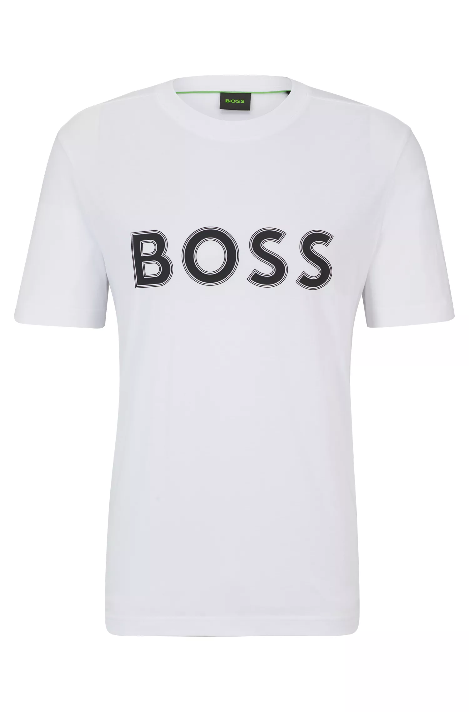 Camiseta BOSS verde de algodão jersey com modelagem regular e estampa do logo.