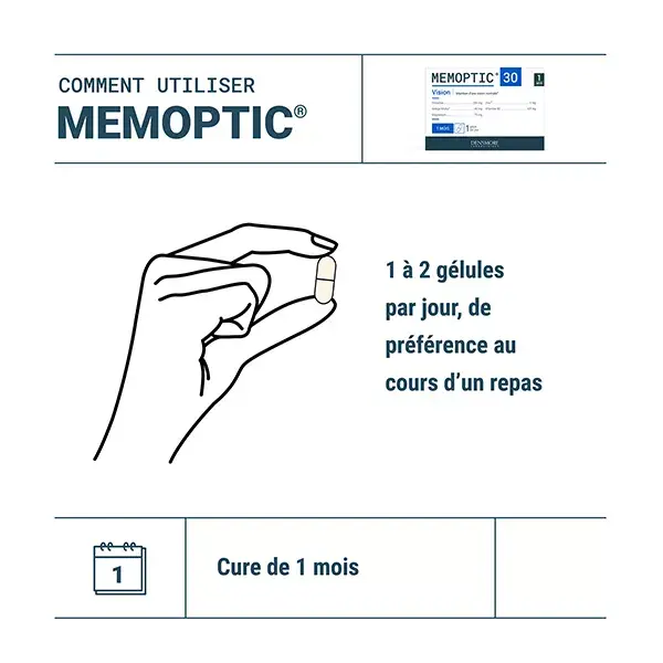 Curso de manutenção da visão e memória Densmore Mémoptic, com duração de 2 meses (pacote com 2 kits de 1 mês cada).