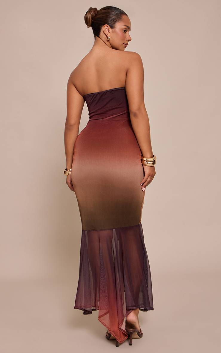 Marron Robe Maxi Moulante À Imprimé Ombré Avec Bandeau Et Finitions Dorées À Ourlet Asymétrique