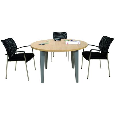 Table de réunion ronde EVIDENCE - 120 cm - Pieds anthracites - Plateau imitation chêne clair