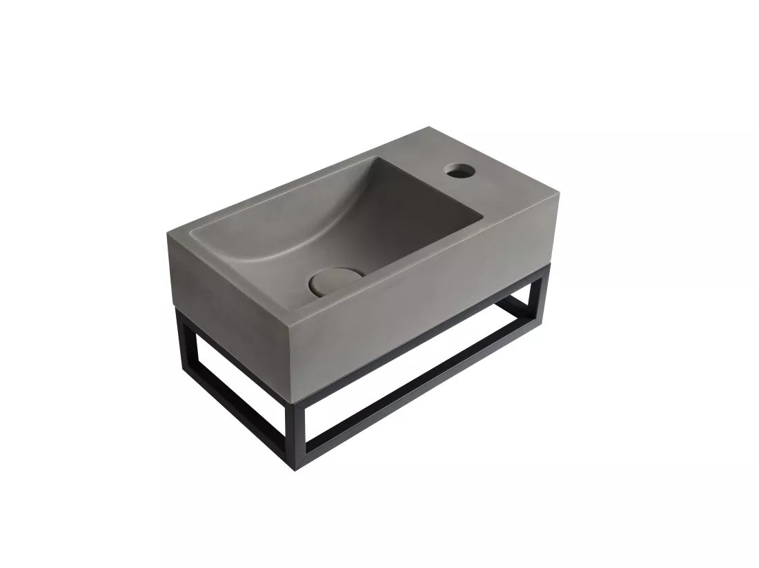 Lave main suspendu en béton avec support - Robinetterie à droite - L40 x l22 cm - UCHAMI