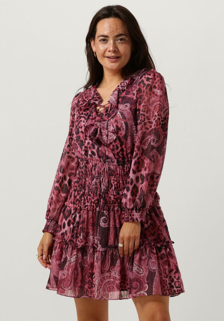 GUESS roze guess mini jurk ls lace up flared lucy dress