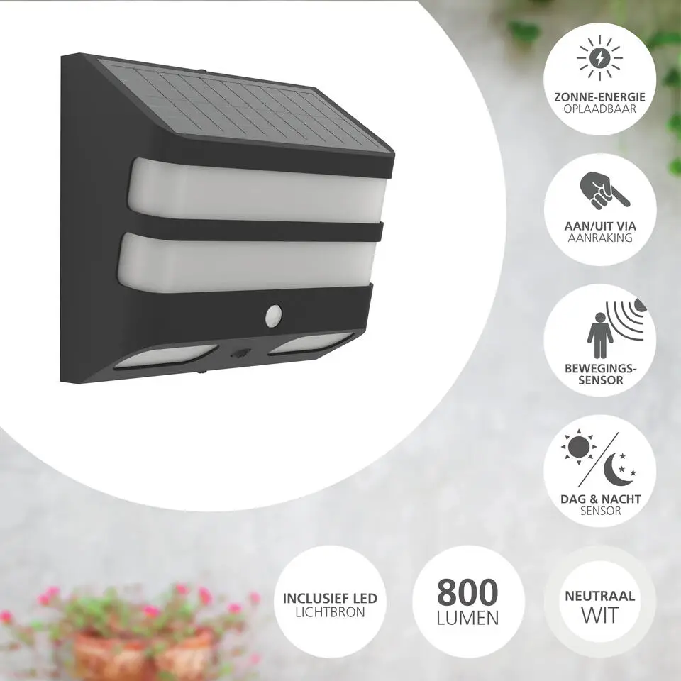 EGLO Stiappa Solar Wandlamp - LED - 20 cm - Zwart/Wit