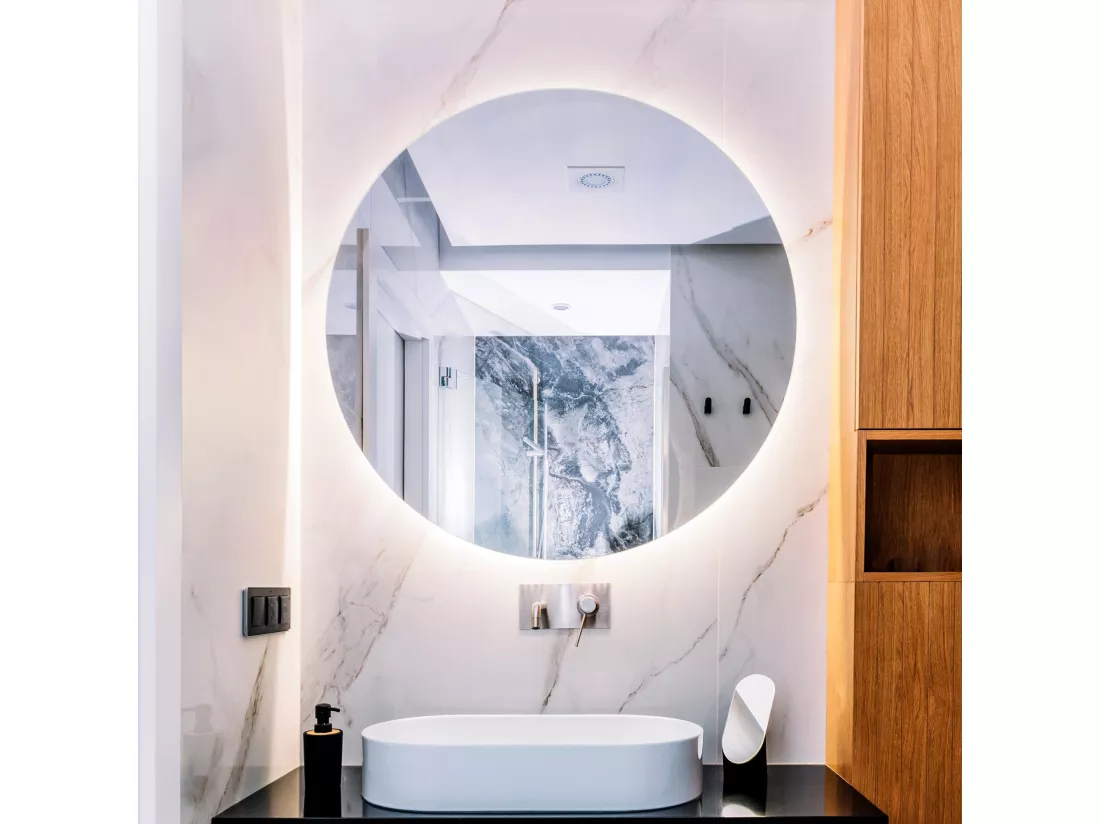 Miroir avec éclairage LED idéal pour le salon Couleur chaude Ø90