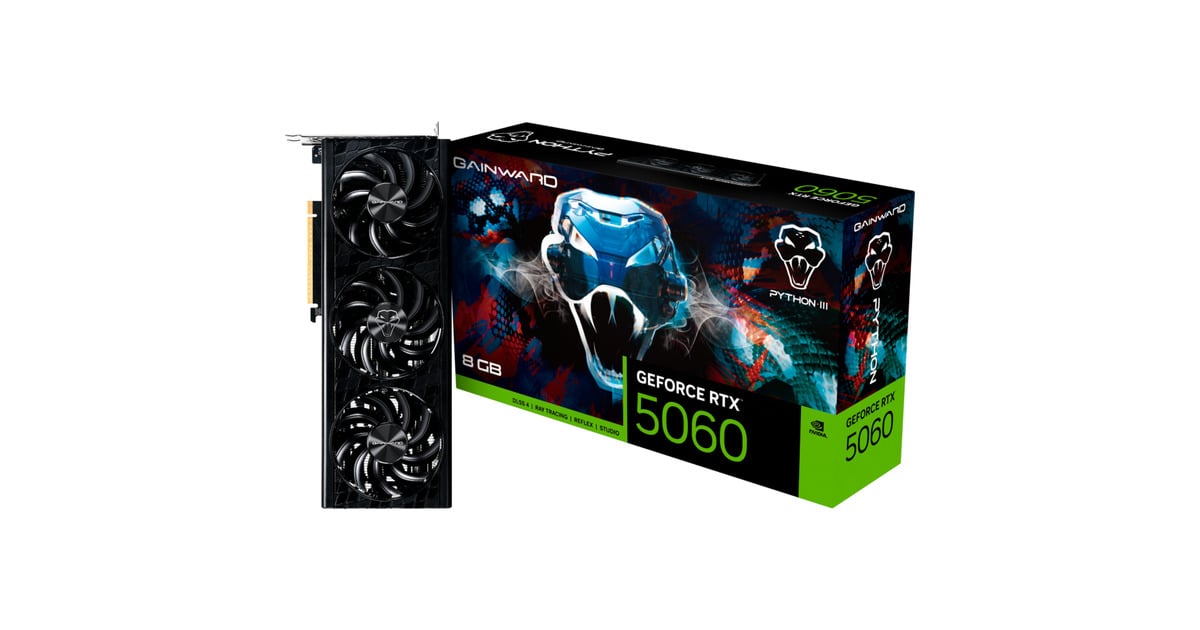 GainwardGeForce RTX 5060 Python III 8GB grafische kaart  (DLSS 4, 3x DisplayPort, 1x HDMI 2.1)