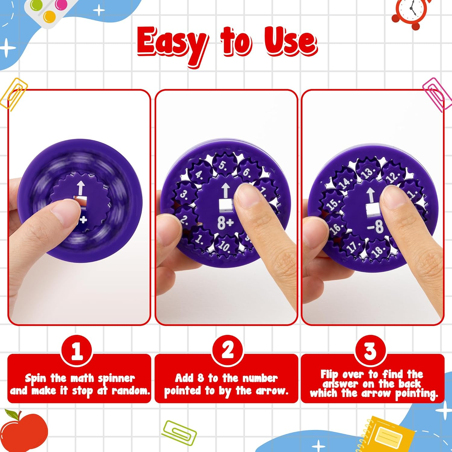 (9er Set) Ø55mm Kinder Mathematik Fidget Spinner Mathe Lern Spielzeug mit Addition / Subtraktion - Bunt