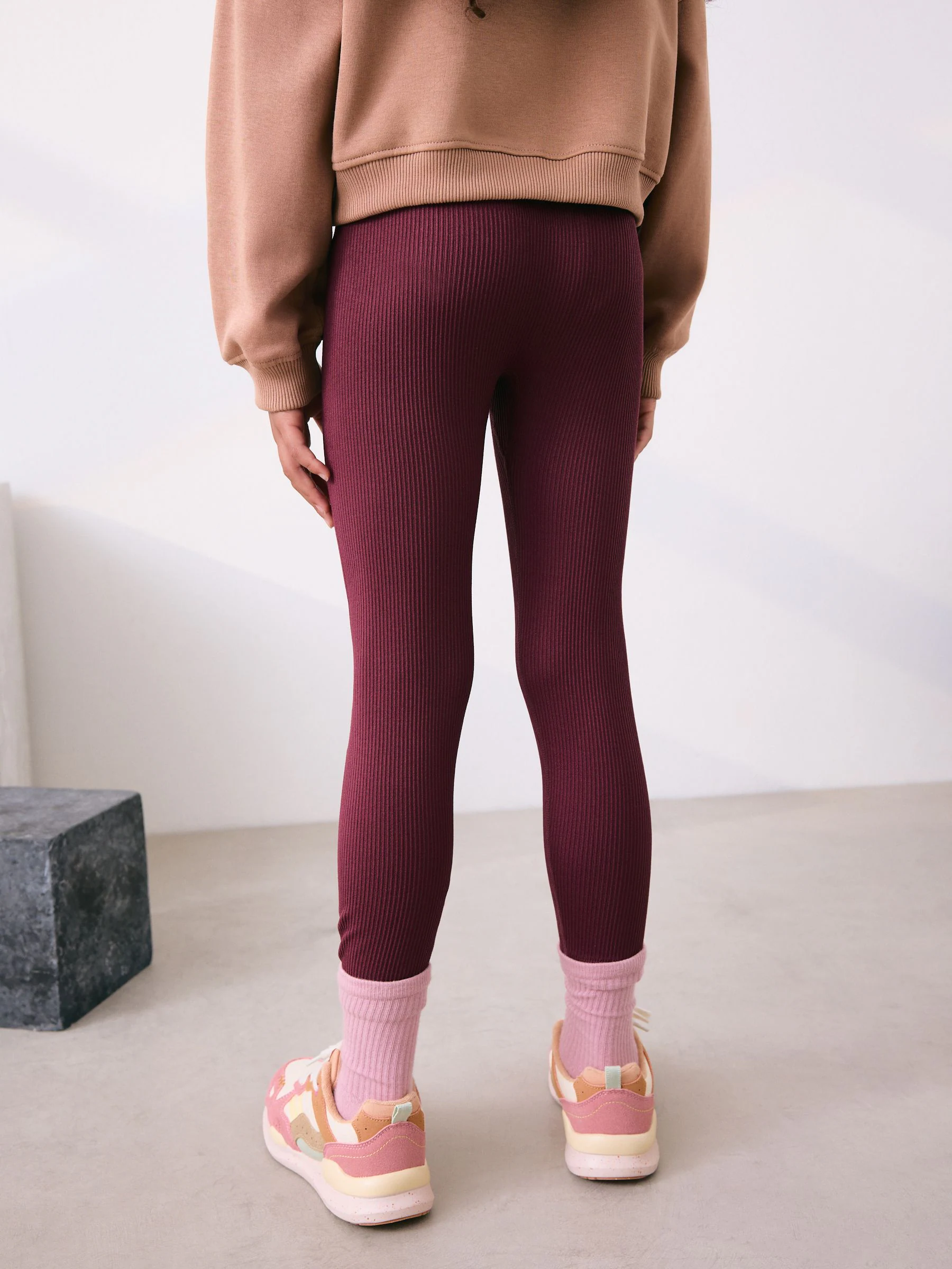 Bordeauxrood - Naadloze geribbelde leggings met hoge taille (3-16jaar)