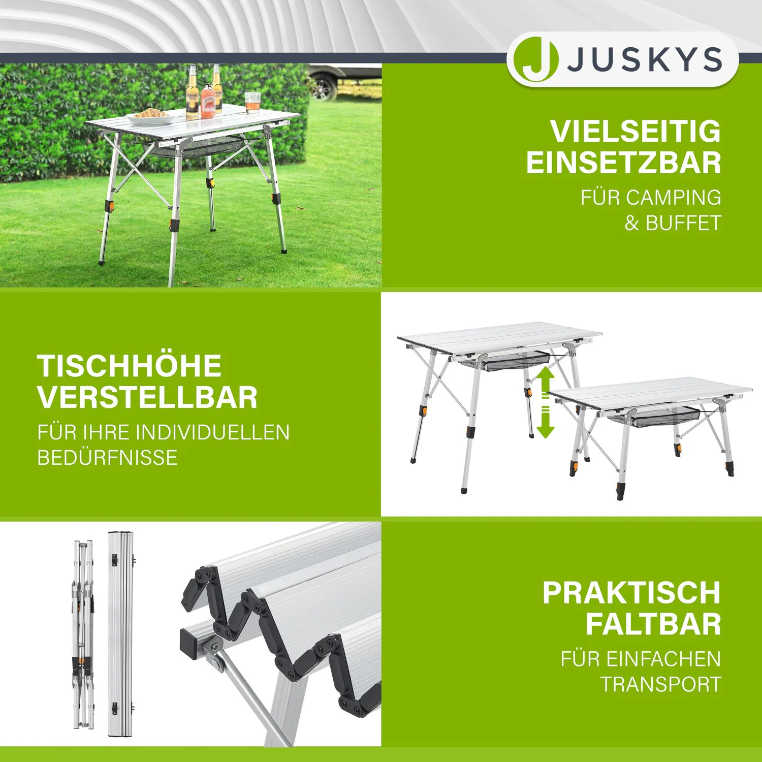 Juskys Campingtisch Picco - Aluminium Tisch klappbar, leicht - Camping, Garten - Klapptisch Silber