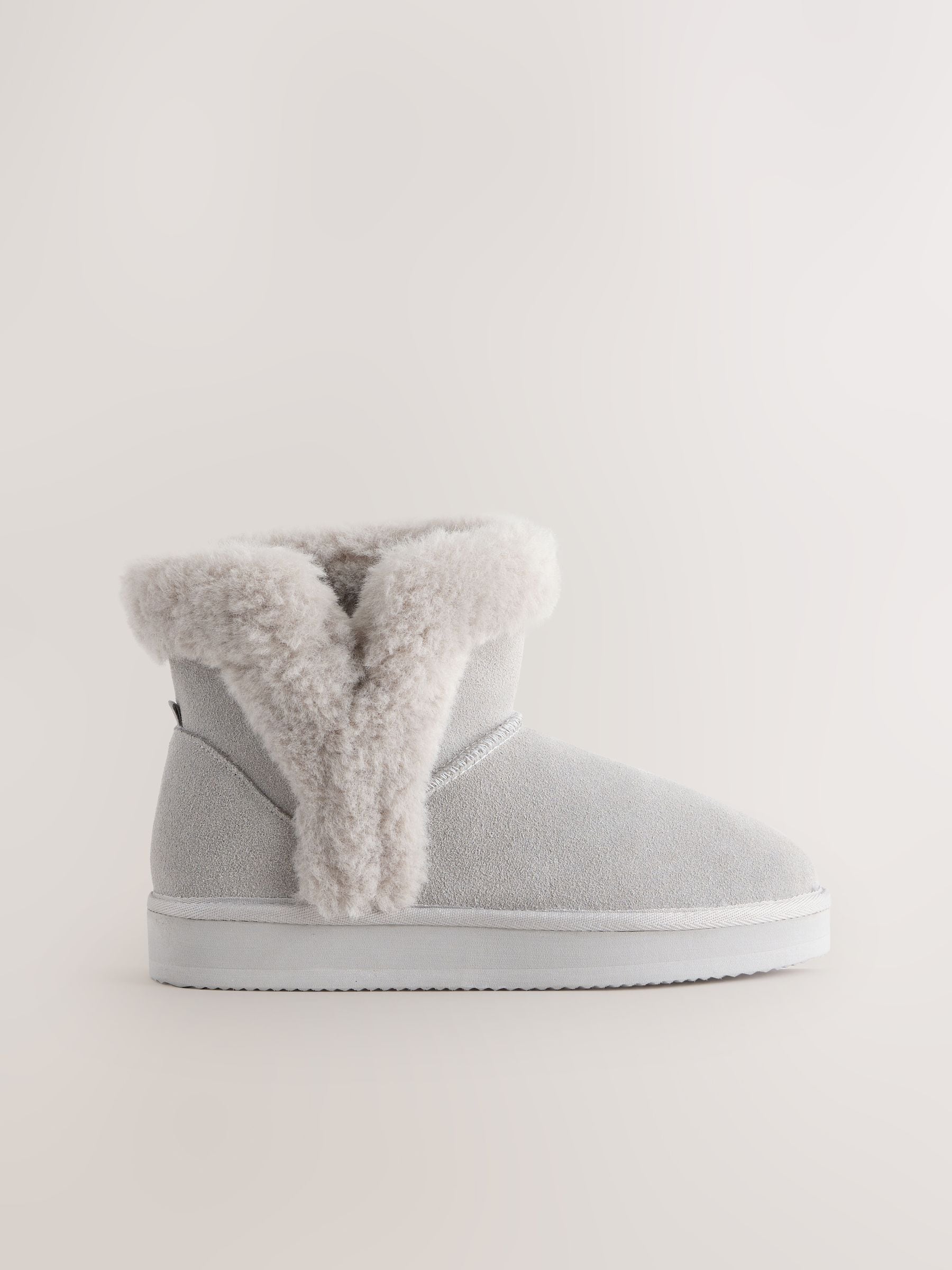 Donkergrijs - Suede Faux Fur Boot Slippers