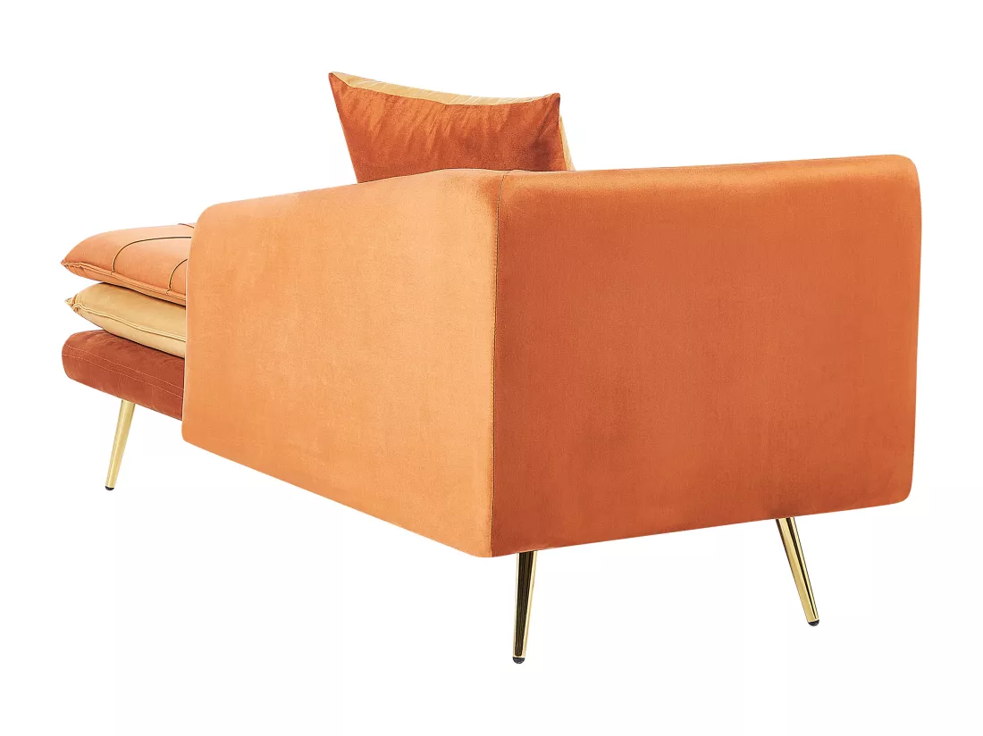 Chaise longue côté droite en velours orange et pieds dorés GONESSE