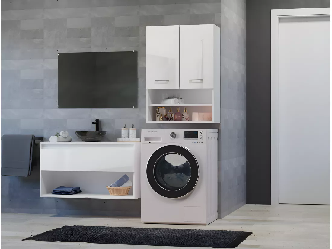 NELLIO - Armoire de toilette murale - Meuble SDB à suspendre - 64x30x90cm - Rangement Salle de bain