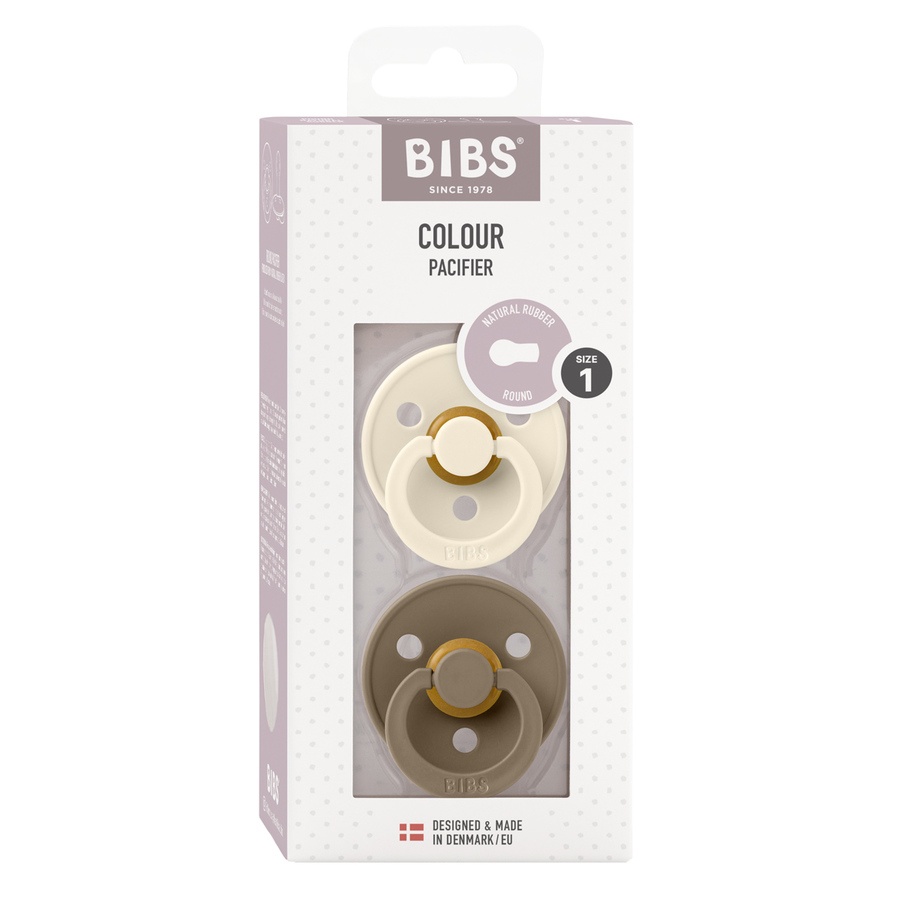 BIBS Pacifier Colour Latex Ivory/Dark Oak Size 1 2pcs