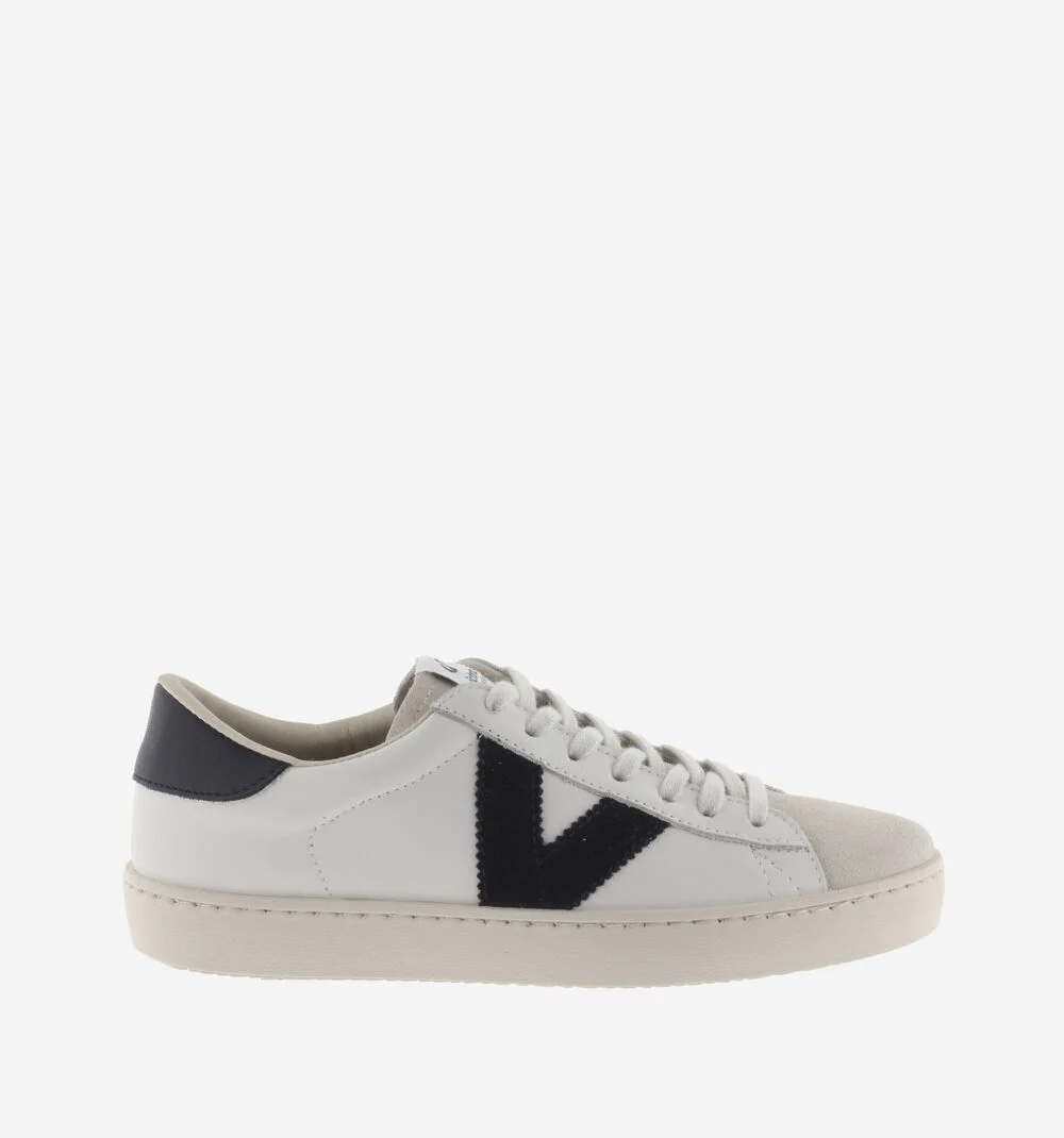 BERLÍN CUIR & CUIR FENDU Baskets blanches unisexes en cuir MARINO