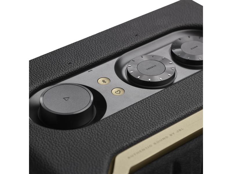 JBL Bluetooth Speaker Authentics 200 Schwarz Smart-Home-Lautsprecher mit WLAN, Bluetooth und Sprachassistent im Retro-Design