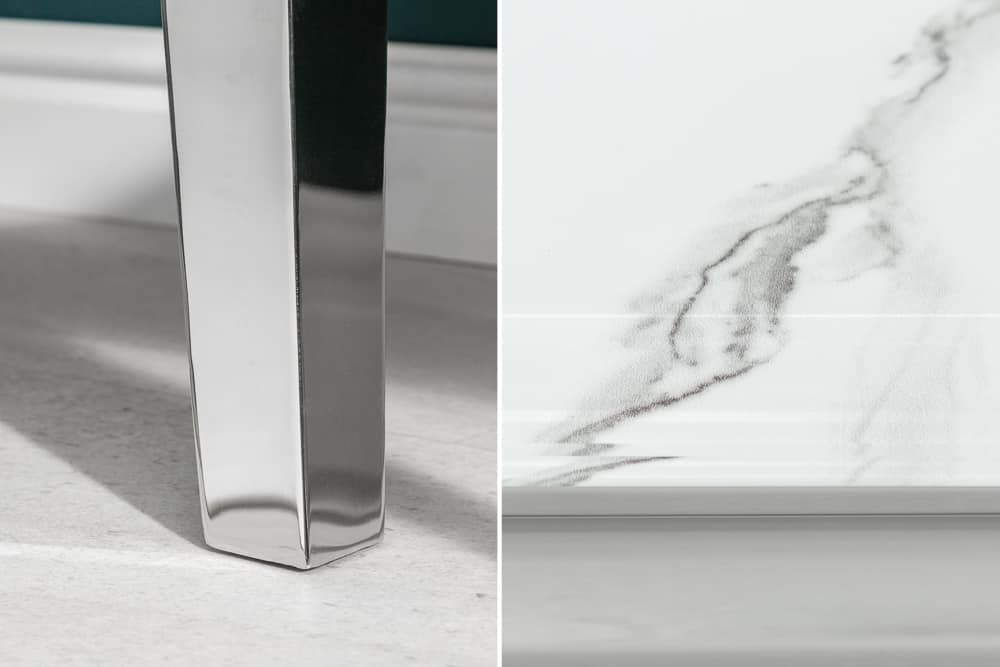 Eleganter Konsolentisch MODERN BAROCK 145cm mit Glasplatte Marmoroptik Edelstahlbeine