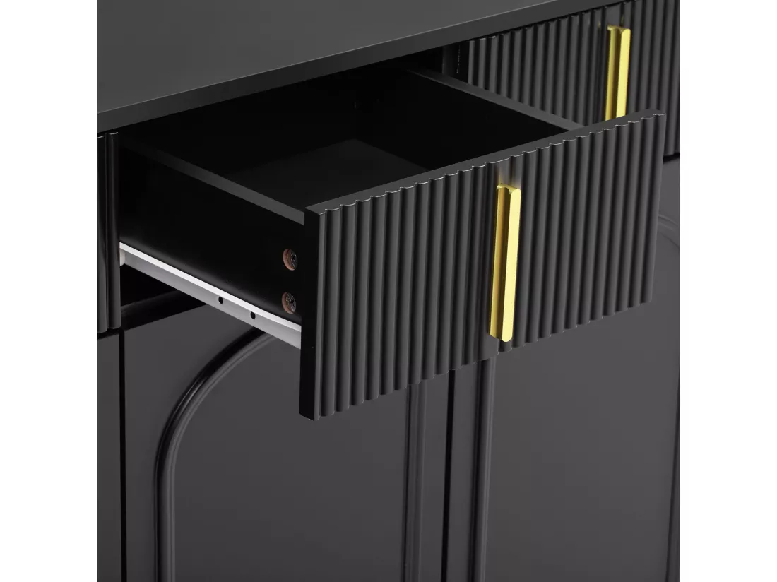 Buffet noir 4 portes 4 tiroirs avec poignées et pieds dorés 140*37,8*82cm CHADDANS