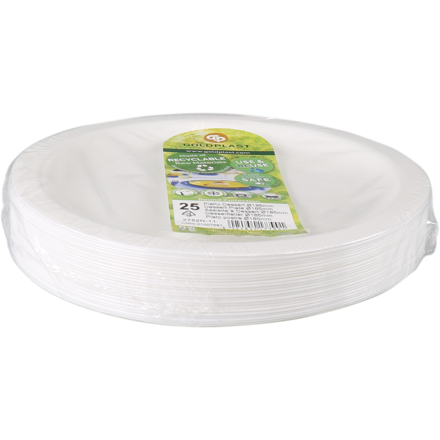 Goldplast Bord, dessertbord, Use & reuse, reusable, rond, 1-vaks, pP, Ø18.5cm, wit