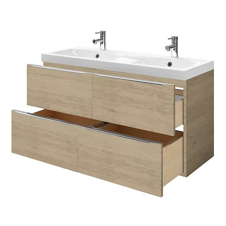 Meuble sous vasque à suspendre GoodHome Imandra bois chêne 120 cm + plan vasque Mila