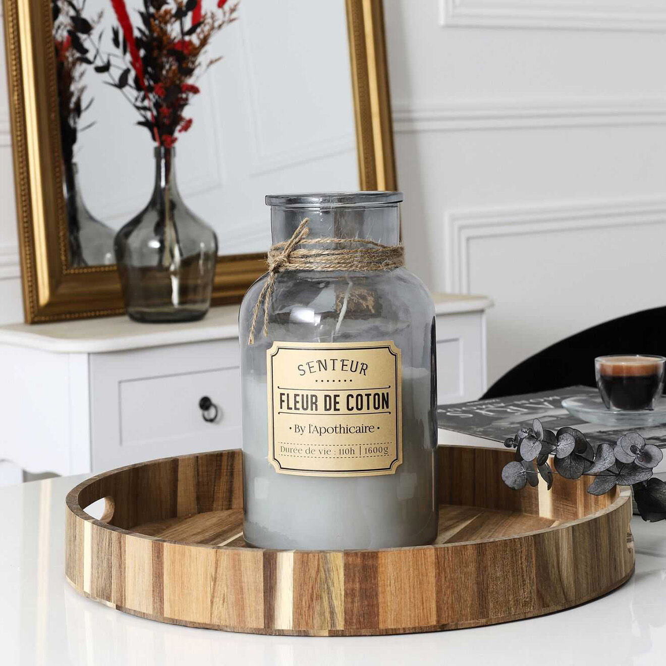 Home Deco Factory Bougie parfumée Apothicaire Fleur de coton blanc - 1 mèche
