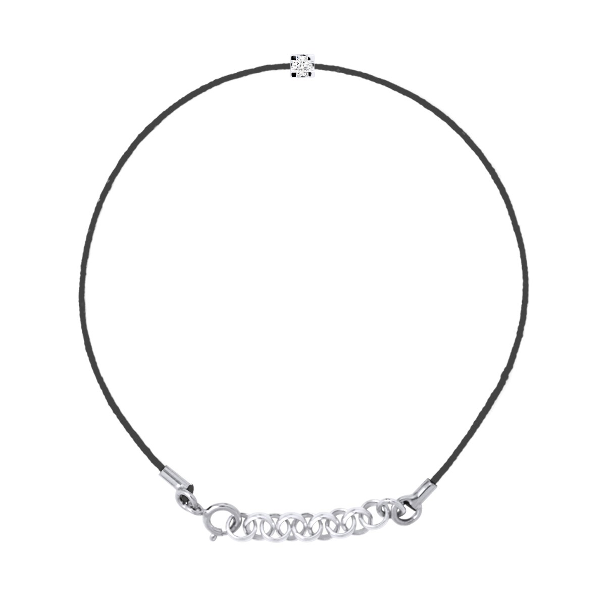 Bracelet Solitaire Diamant 0,050 Cts Nylon Noir Argent 925