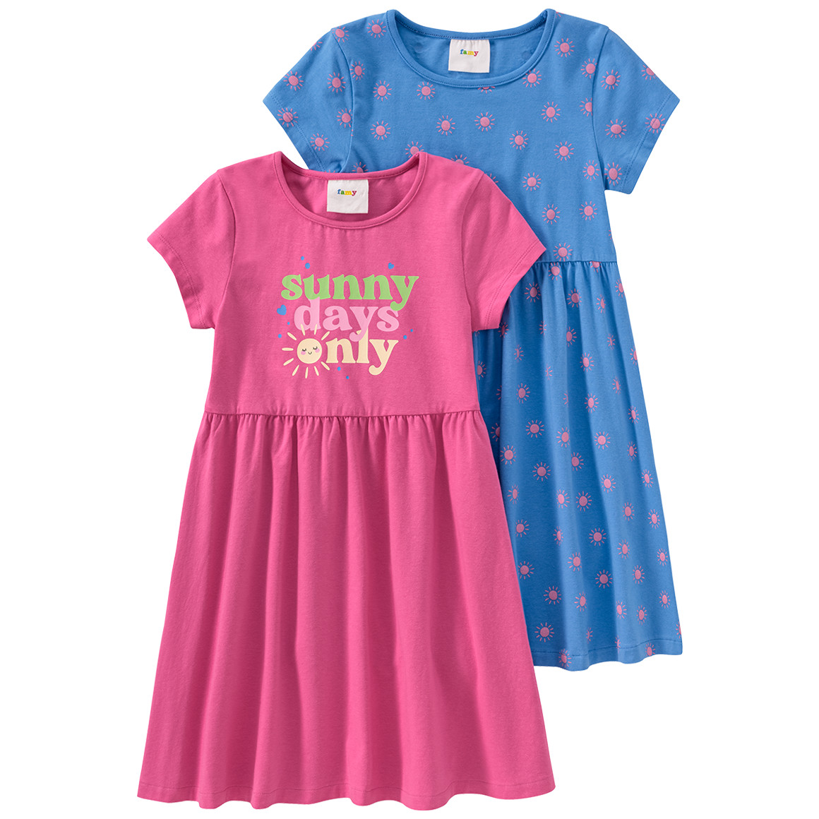 Famy 2 Mädchen Kleider mit Sommer-Prints pink / blau