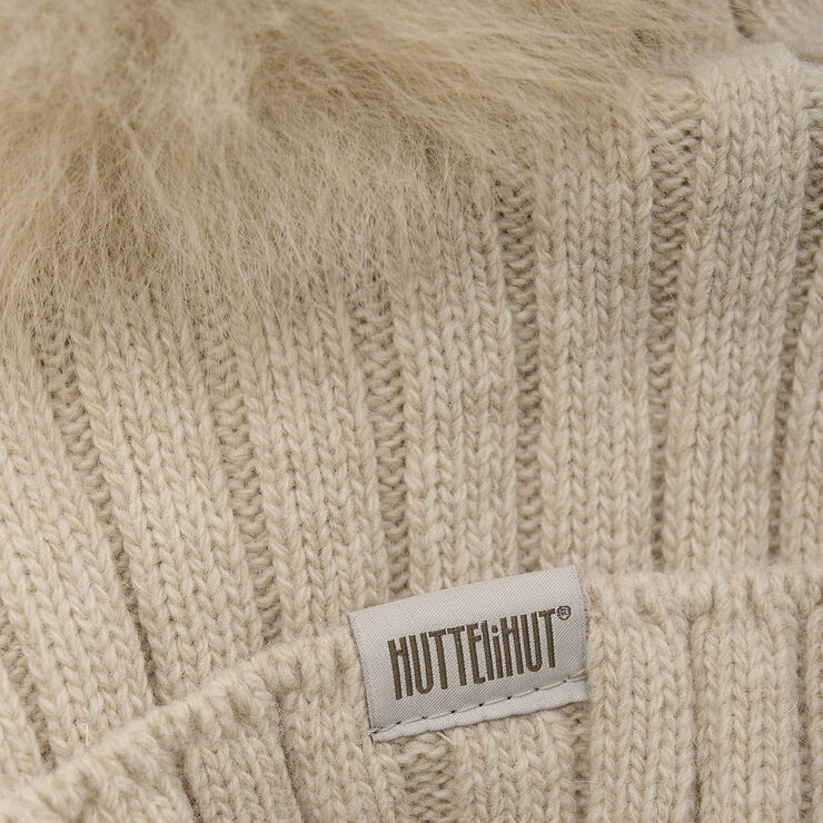 Huttelihut Hat Knit w. Alpaca Pompom Sand melange