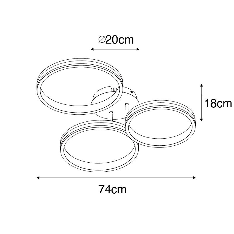Plafondlamp messing incl. LED 3-staps dimbaar 3-lichts - Navara