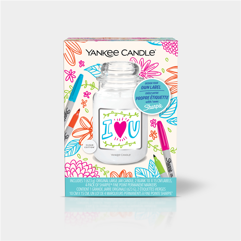 (7-tlg. Set) Sharpie Duftkerze im Glas Gestalten DIY Large Jar Geschenkset mit 4 Permanent Marker (10.17578.067E-1) - Clean Cotton