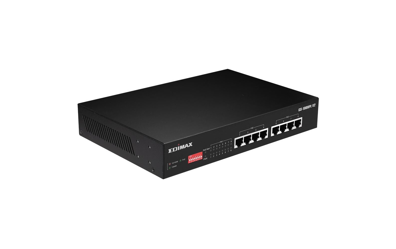 PoE+ Switch GS-1008PL V2 8 Port<br>Langstrecken-8-Port Gigabit Ethernet PoE+ Switch mit DIP-Schalter