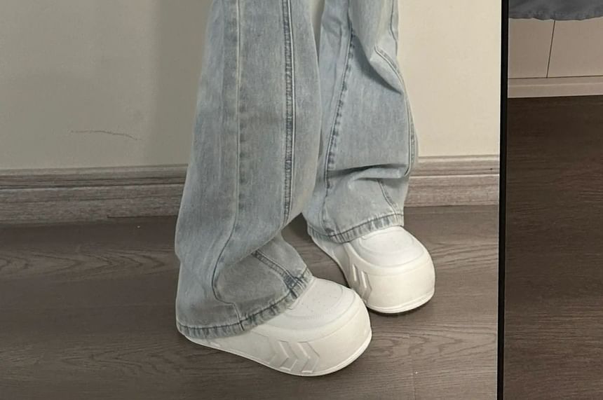 Carotaine - High Rise Washed Panel Flared Jeans