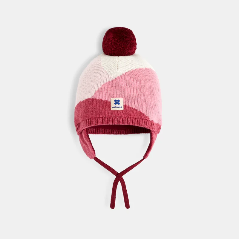 Bonnet péruvien bébé fille maille tricot doublée rose bonbon Catimini Rose