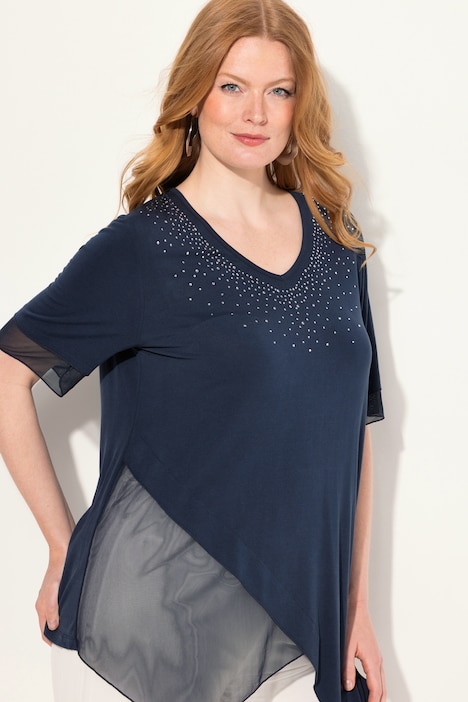 Bluse, Layering-Look, Mesh/Jersey, Zipfelsaum